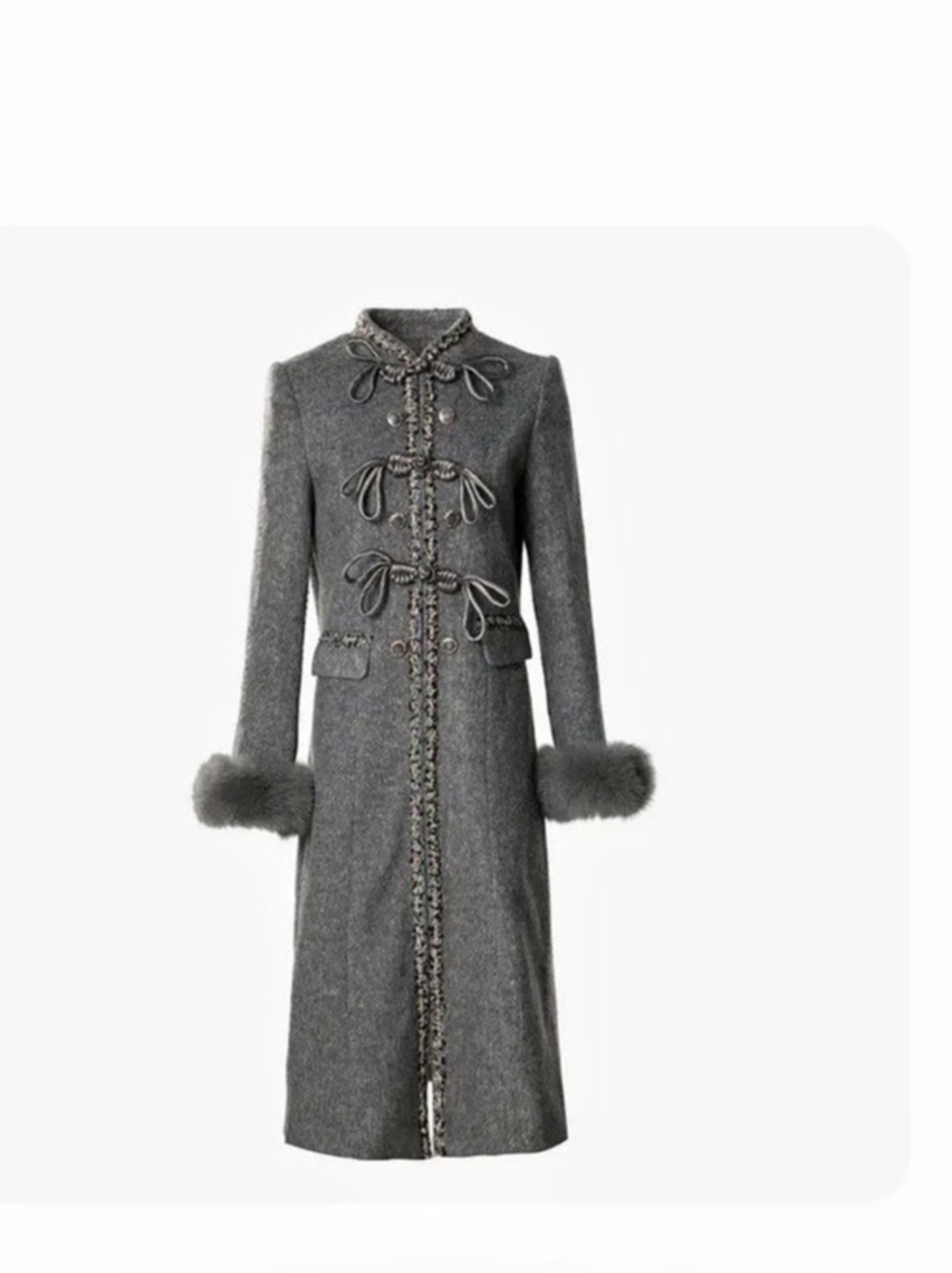 Productseeker extra wool & Rabbit Fur Coat with Metal Chain trim Coat